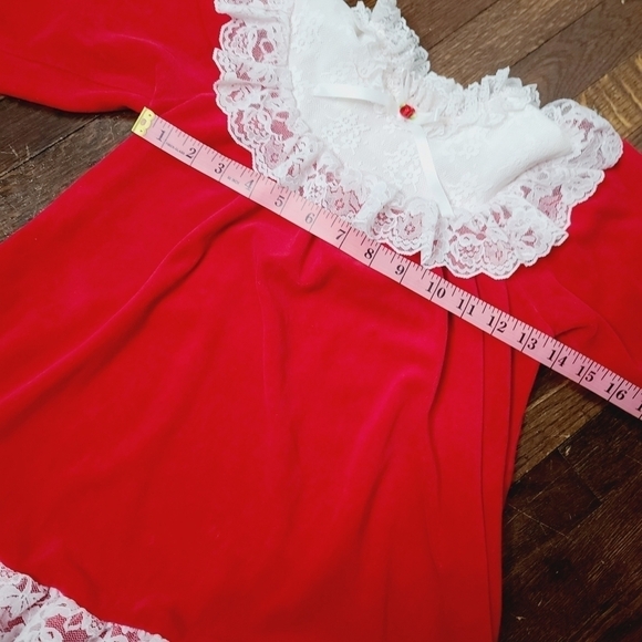 Vintage Evy of California Red Velvet Lace Collar Girls Christmas Formal Dress - Picture 3 of 9